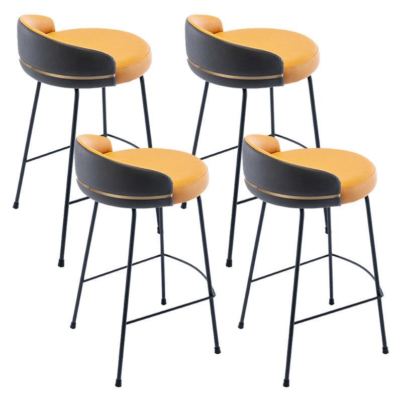 Industrial Metal Stool Faux Leather Round Seat Upholstered Counter Stool