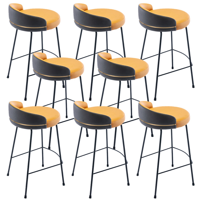 Industrial Metal Stool Faux Leather Round Seat Upholstered Counter Stool