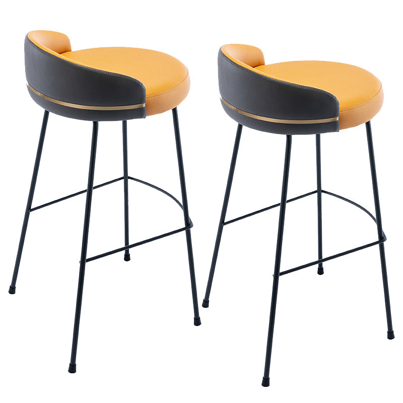 Industrial Metal Stool Faux Leather Round Seat Upholstered Counter Stool