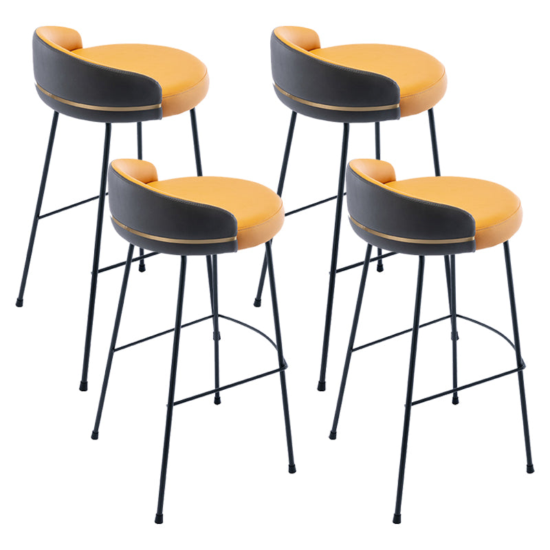 Industrial Metal Stool Faux Leather Round Seat Upholstered Counter Stool