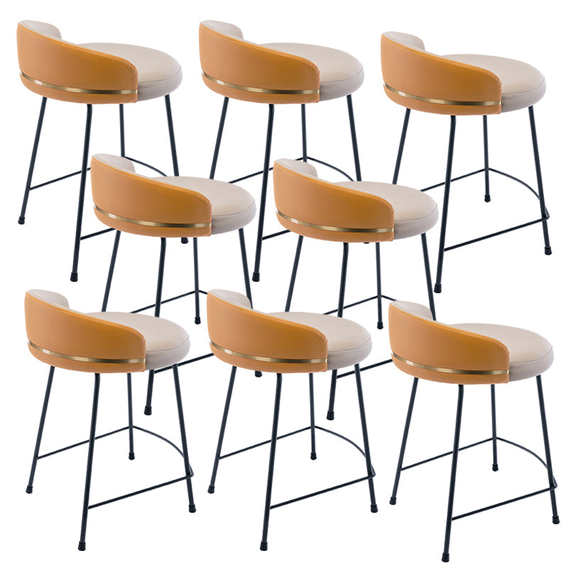 Industrial Metal Stool Faux Leather Round Seat Upholstered Counter Stool