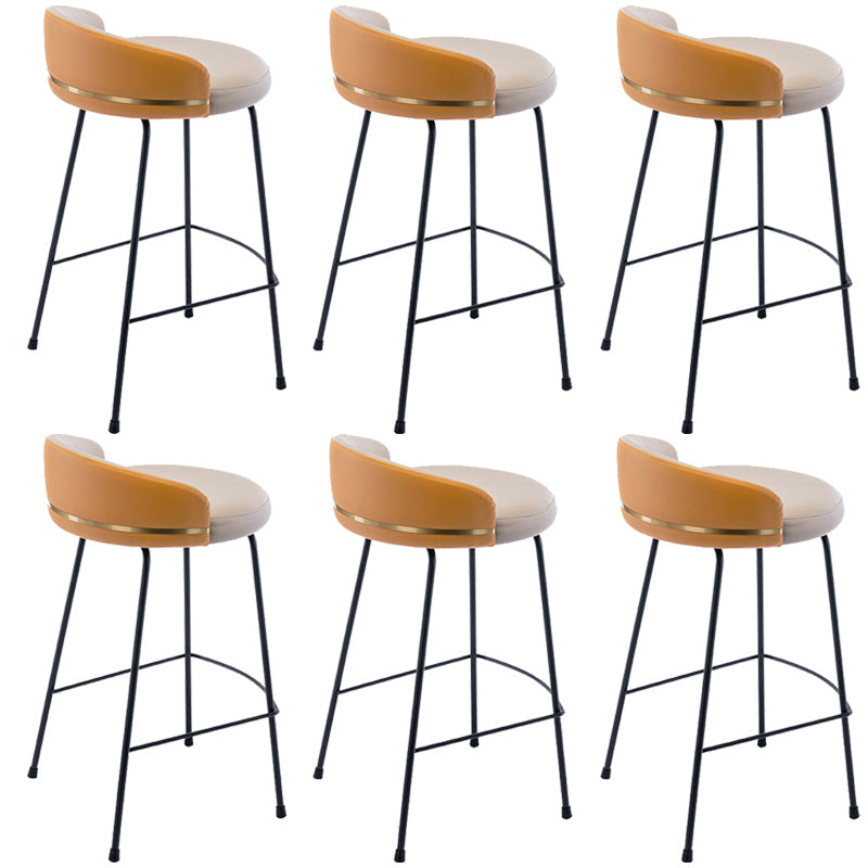 Industrial Metal Stool Faux Leather Round Seat Upholstered Counter Stool
