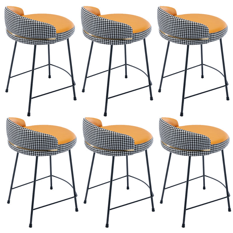 Industrial Metal Stool Faux Leather Round Seat Upholstered Counter Stool