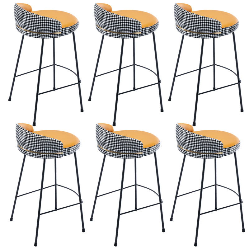 Industrial Metal Stool Faux Leather Round Seat Upholstered Counter Stool