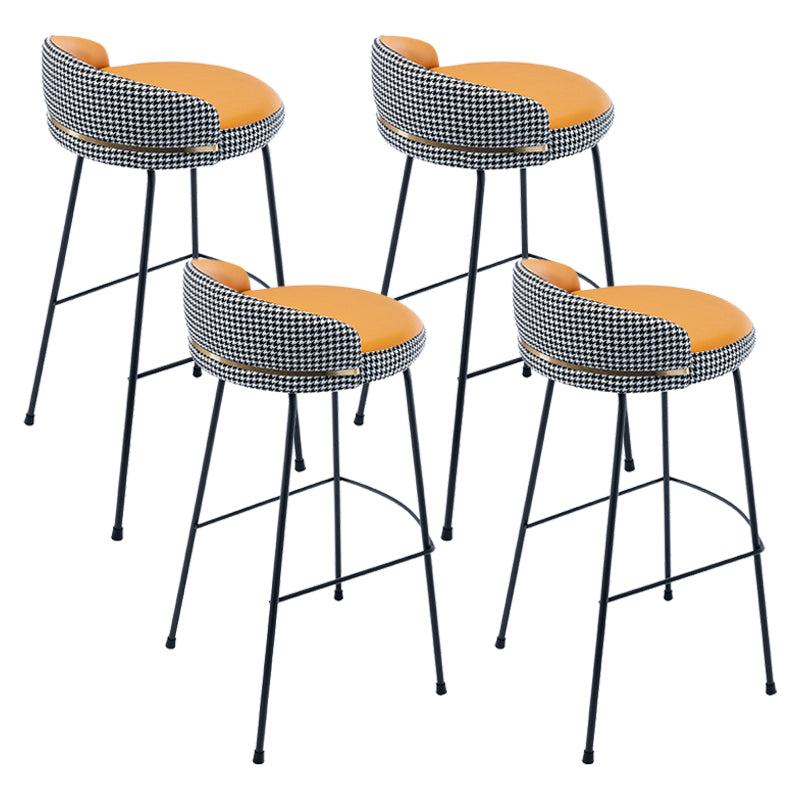 Industrial Metal Stool Faux Leather Round Seat Upholstered Counter Stool