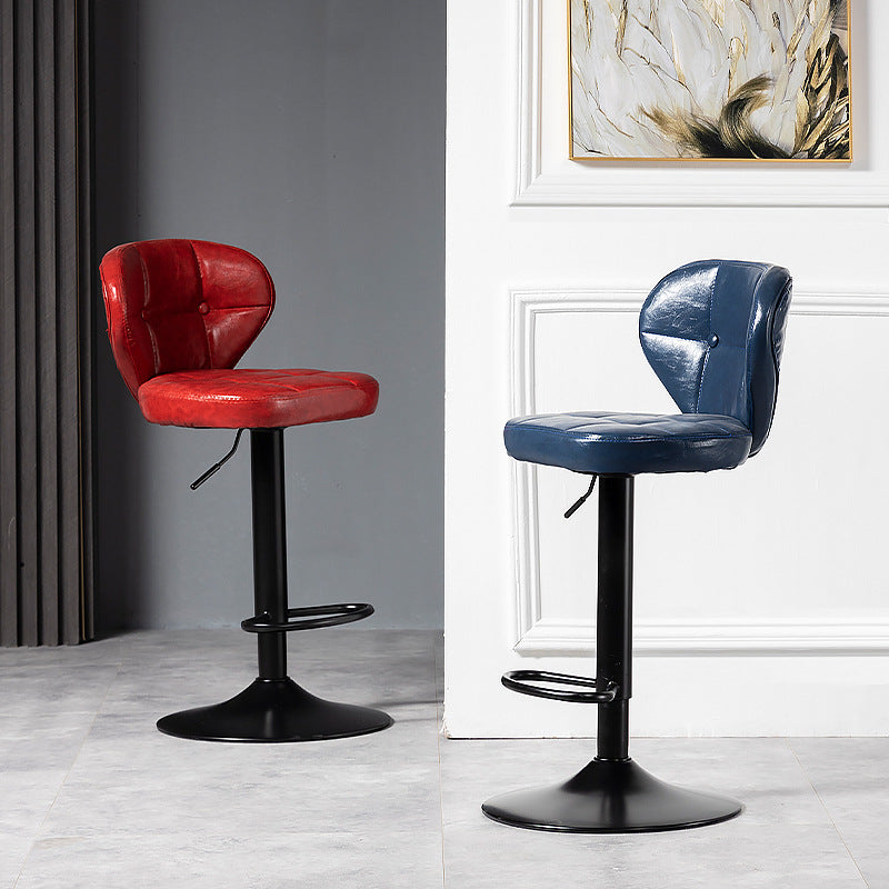 Scandinavian Metal Stool Adjustable Low Back Faux Leather Upholstered Counter Stool