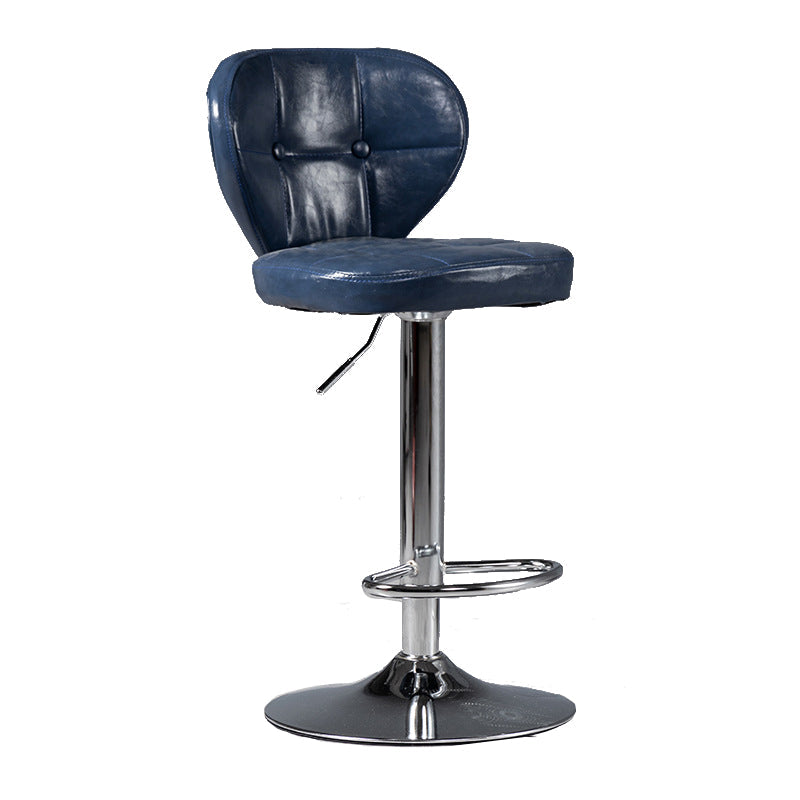 Scandinavian Metal Stool Adjustable Low Back Faux Leather Upholstered Counter Stool