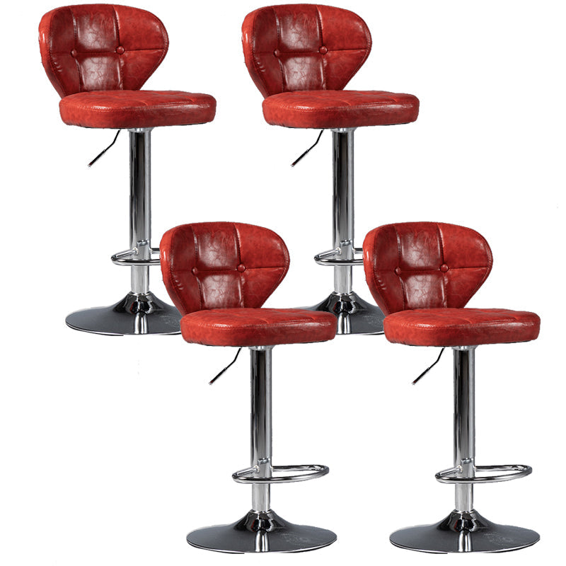 Scandinavian Metal Stool Adjustable Low Back Faux Leather Upholstered Counter Stool