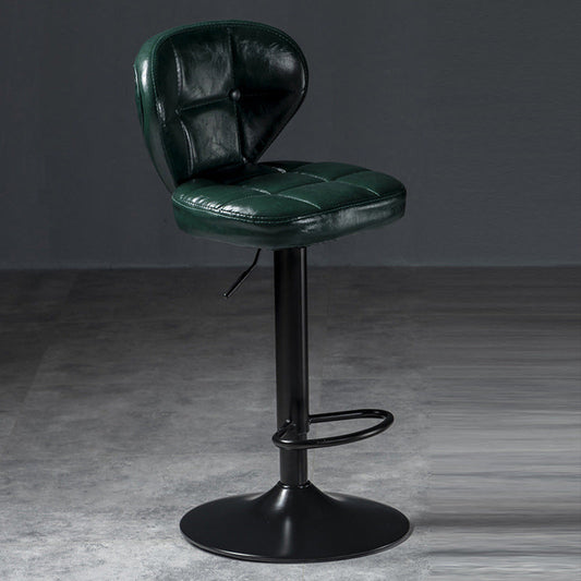 Scandinavian Metal Stool Adjustable Low Back Faux Leather Upholstered Counter Stool Blackish Green Black 1 Piece