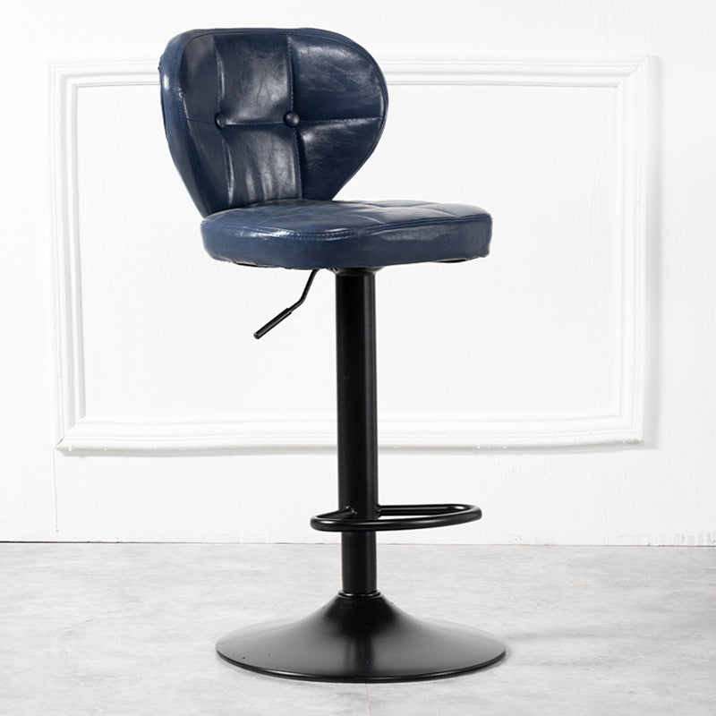 Scandinavian Metal Stool Adjustable Low Back Faux Leather Upholstered Counter Stool