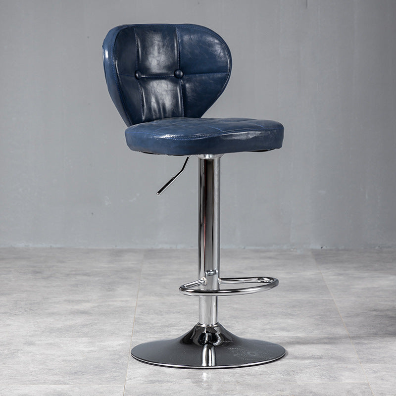 Scandinavian Metal Stool Adjustable Low Back Faux Leather Upholstered Counter Stool