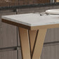 Glam 1/2/5 Pieces Bar Table Set Rectangle Stone Bar Table with Metal High Stools