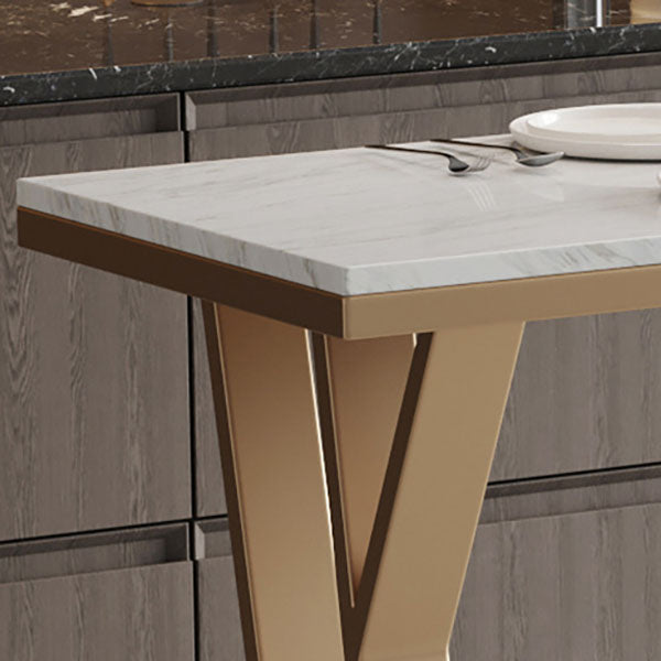Glam 1/2/5 Pieces Bar Table Set Rectangle Stone Bar Table with Metal High Stools