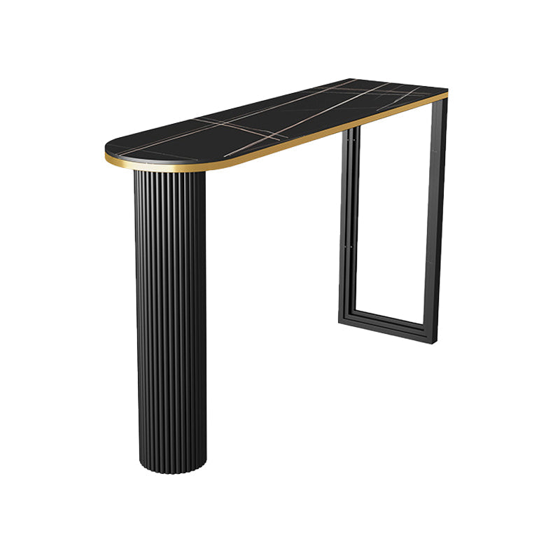 Contemporary Bar Table Set 1/2/3 Pcs Stone Top Bar Table with Upholstered Bar Stools Black 55"L x 16"W Clearhalo 'Bar Furniture' 'furn' 'furn_home_bar_bar_sets' 'Furniture' 'Home Bars & Bar Sets' 'home_bar_bar_sets' 'Kitchen & Dining Furniture' 5864376