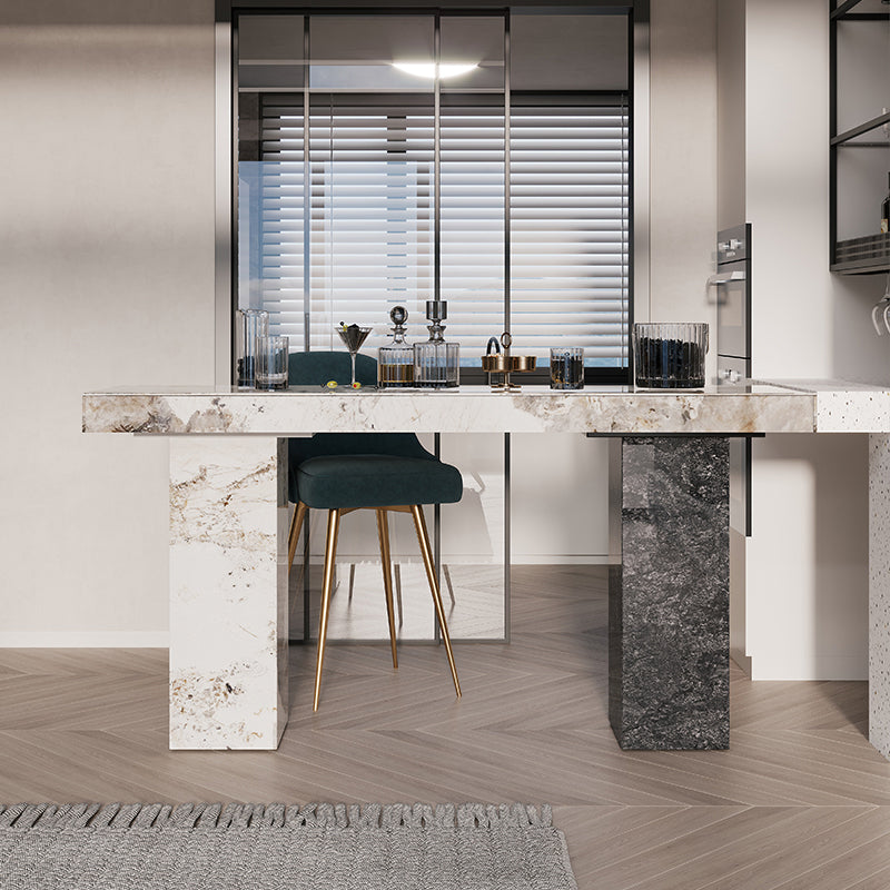Modern Pub Dining Set 1/2/3/4/5 Pieces Stone Top Rectangle Indoor Counter Height Pub Set 2 Pieces: Table, 1 Stool Clearhalo 'Bar Furniture' 'furn' 'furn_home_bar_bar_sets' 'Furniture' 'Home Bars & Bar Sets' 'home_bar_bar_sets' 'Kitchen & Dining Furniture' 5864515