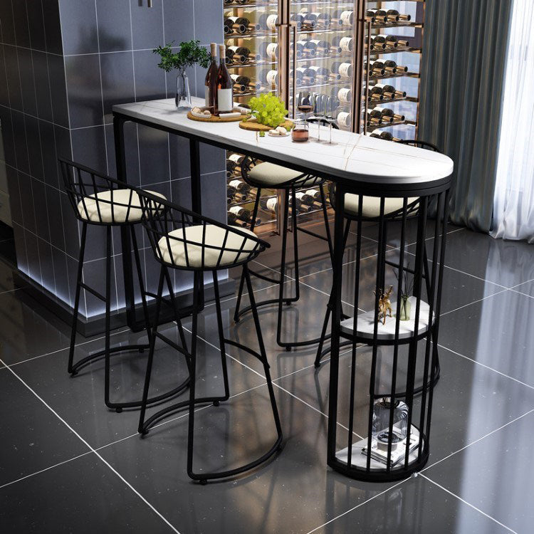 Modern Bar Table Set 1/3/5 Pieces Rectangle Stone Counter Table with Stools for Kitchen 5 Pieces: Table, 4 Black Stools Clearhalo 'Bar Furniture' 'furn' 'furn_home_bar_bar_sets' 'Furniture' 'Home Bars & Bar Sets' 'home_bar_bar_sets' 'Kitchen & Dining Furniture' 5864540