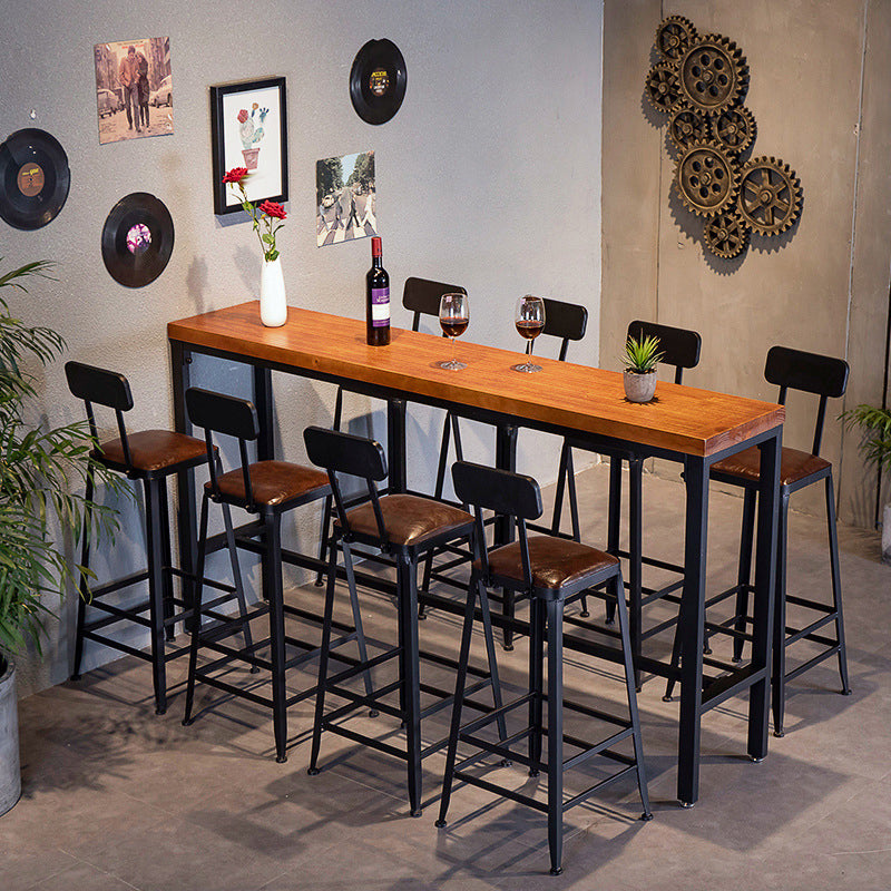 Industrial 1/2/4/7/9 Pieces Bar Table Set Rectangle Bar Table with High Wood Stools 9 Pieces: Table, 8 Stools Clearhalo 'Bar Furniture' 'furn' 'furn_home_bar_bar_sets' 'Furniture' 'Home Bars & Bar Sets' 'home_bar_bar_sets' 'Kitchen & Dining Furniture' 5864722