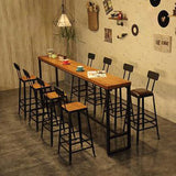 Industrial Bar Table Rectangle Solid Wood Bistro Table with Trestle Base in Black