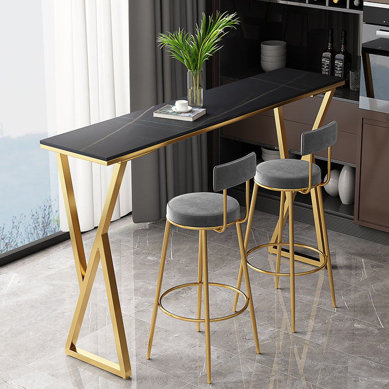 Rectangle Stone Bistro Table Modern Pub Table with Double Pedestal Black Without Chairs Clearhalo 'Bar Furniture' 'Bar Tables' 'bar_tables' 'furn' 'furn_bar_tables' 'Furniture' 'Kitchen & Dining Furniture' 5865032