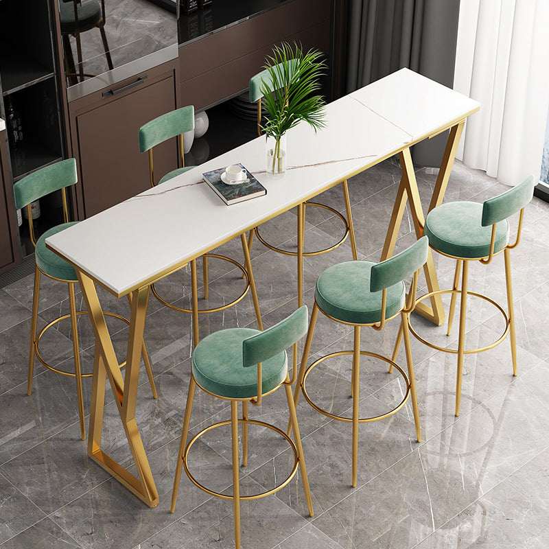 Rectangle Stone Bistro Table Modern Pub Table with Double Pedestal 70.9"L x 15.7"W x 41.3"H White Without Chairs Clearhalo 'Bar Furniture' 'Bar Tables' 'bar_tables' 'furn' 'furn_bar_tables' 'Furniture' 'Kitchen & Dining Furniture' 5865033