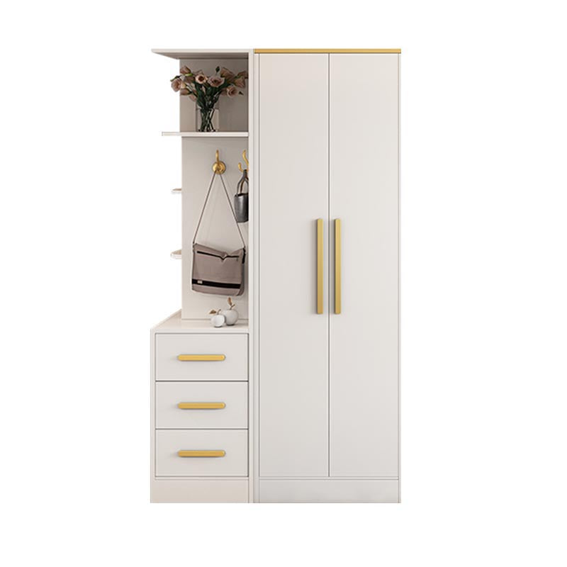 Contemporary Style Wardrobe Wooden Wardrobe Closet with Drawer 31.5"L x 23.6"W x 76.8"H White Armoires & Sideboard Clearhalo 'Armoires & Wardrobes' 'armoires_wardrobes' 'Bedroom Furniture' 'furn' 'furn_armoires_wardrobes' 'Furniture' 5865381