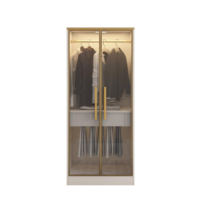 Contemporary Style Wardrobe Wooden Wardrobe Closet with Drawer 31.5"L x 23.6"W x 76.8"H Clear Armoires & Wardrobes Clearhalo 'Armoires & Wardrobes' 'armoires_wardrobes' 'Bedroom Furniture' 'furn' 'furn_armoires_wardrobes' 'Furniture' 5865386