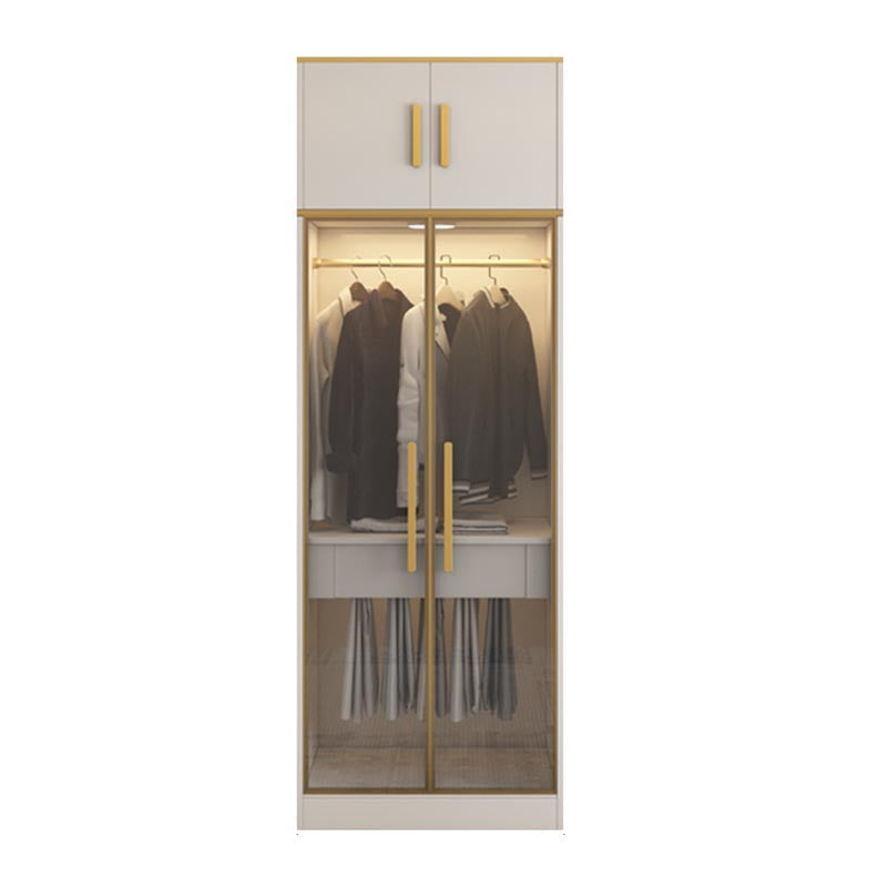 Contemporary Style Wardrobe Wooden Wardrobe Closet with Drawer 31.5"L x 23.6"W x 76.8"H Clear Armories & Top Cabinet Clearhalo 'Armoires & Wardrobes' 'armoires_wardrobes' 'Bedroom Furniture' 'furn' 'furn_armoires_wardrobes' 'Furniture' 5865388