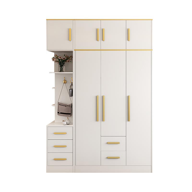 Contemporary Style Wardrobe Wooden Wardrobe Closet with Drawer 47.2"L x 23.6"W x 76.8"H White Armoires& Sideboard& Top Cabinet Clearhalo 'Armoires & Wardrobes' 'armoires_wardrobes' 'Bedroom Furniture' 'furn' 'furn_armoires_wardrobes' 'Furniture' 5865395