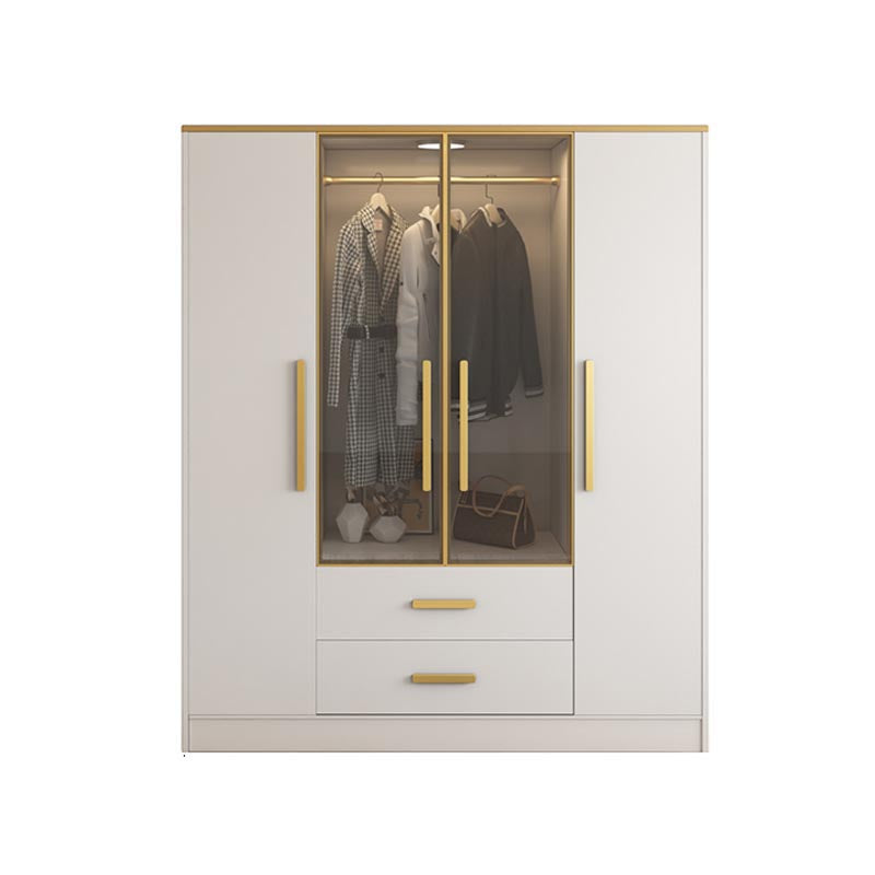 Contemporary Style Wardrobe Wooden Wardrobe Closet with Drawer 63"L x 23.6"W x 76.8"H Clear Armoires & Wardrobes Clearhalo 'Armoires & Wardrobes' 'armoires_wardrobes' 'Bedroom Furniture' 'furn' 'furn_armoires_wardrobes' 'Furniture' 5865400