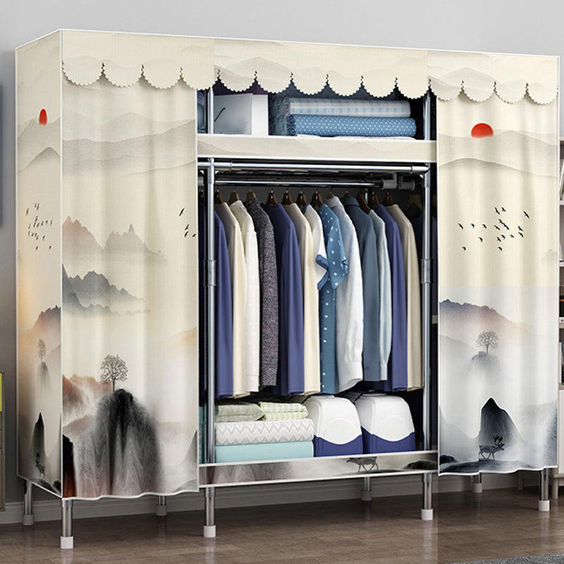 Moderne Style Garderobe Metal 2 Regale Kleiderschrankschrank für Schlafzimmer