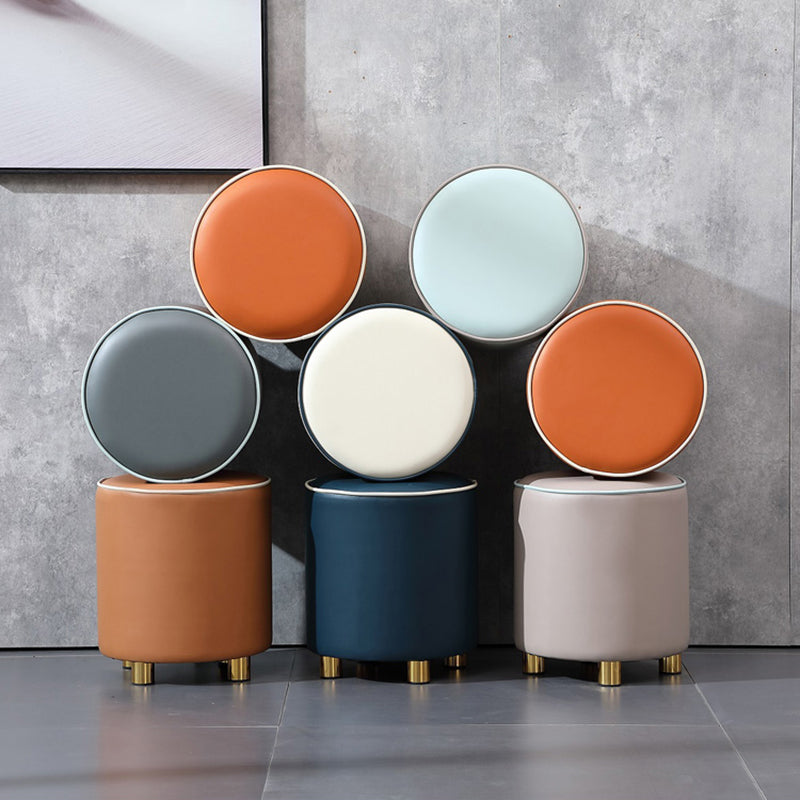 Orange Leather Round Standard Water Resistant Indoor Standard Clearhalo 'furn' 'furn_ottomans_poufs' 'Furniture' 'Living Room Furniture' 'Ottomans & Poufs' 'ottomans_poufs' 5865550