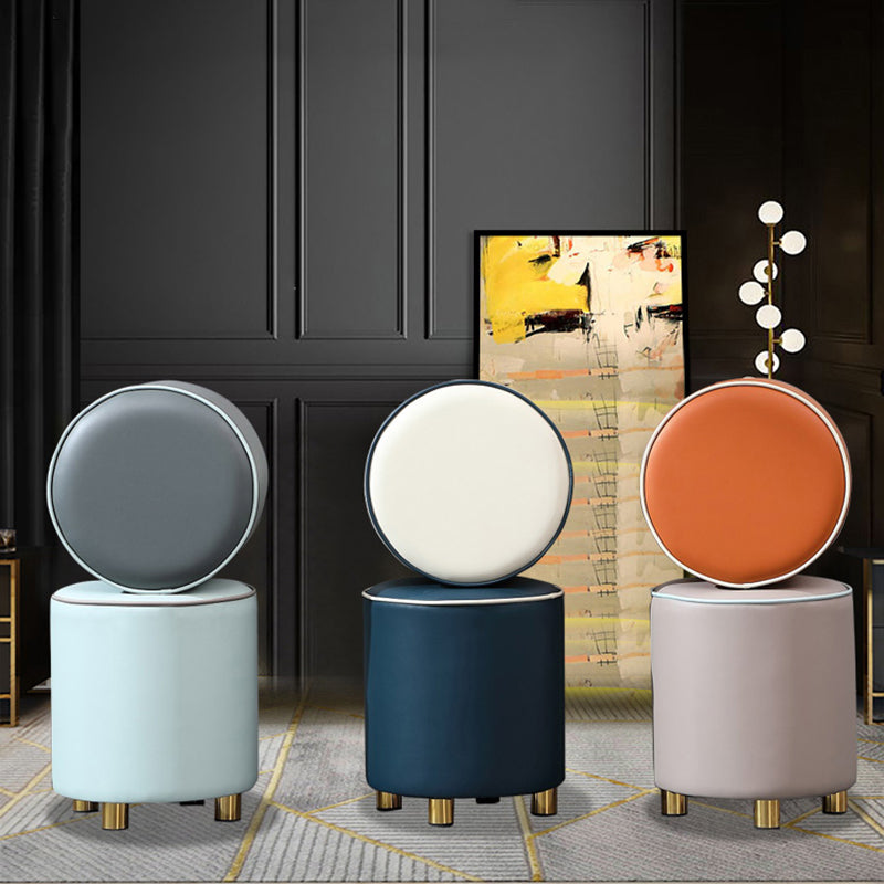 Orange Leather Round Standard Water Resistant Indoor Standard Clearhalo 'furn' 'furn_ottomans_poufs' 'Furniture' 'Living Room Furniture' 'Ottomans & Poufs' 'ottomans_poufs' 5865553