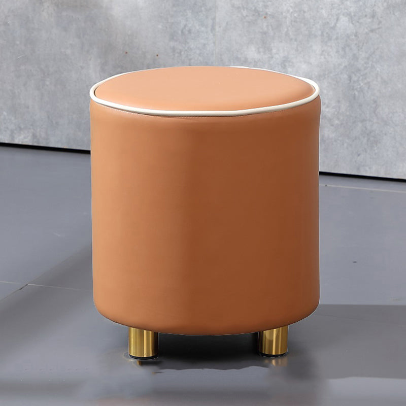 Orange Leather Round Standard Water Resistant Indoor Standard Khaki 1 Piece Clearhalo 'furn' 'furn_ottomans_poufs' 'Furniture' 'Living Room Furniture' 'Ottomans & Poufs' 'ottomans_poufs' 5865566