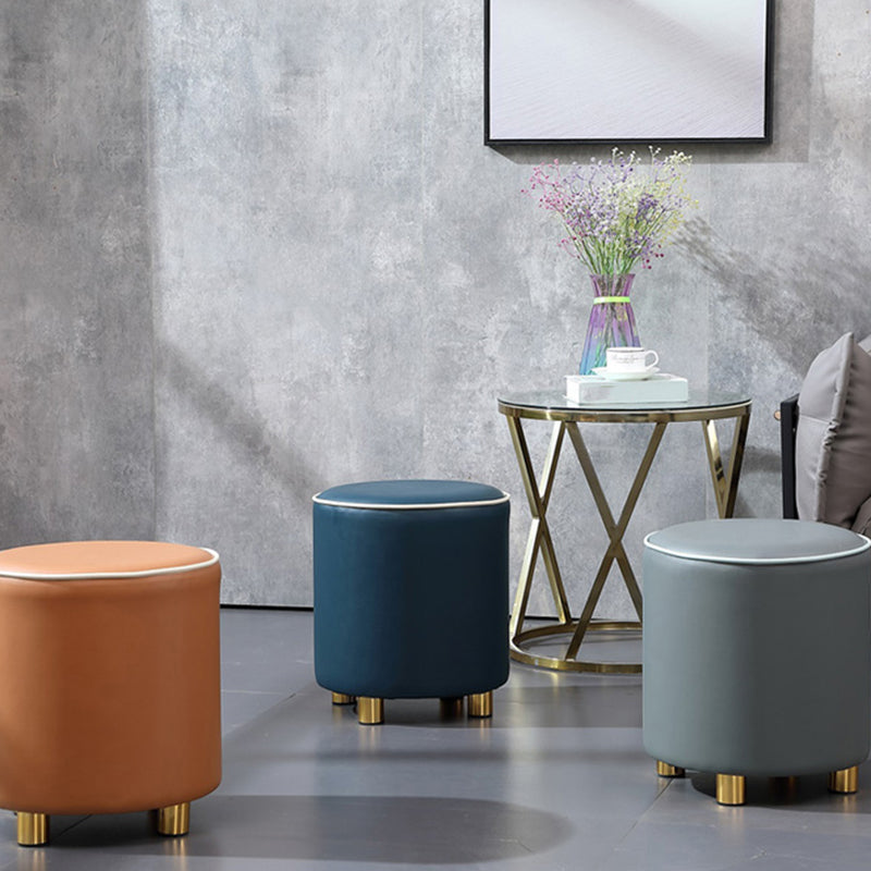 Orange Leather Round Standard Water Resistant Indoor Standard Clearhalo 'furn' 'furn_ottomans_poufs' 'Furniture' 'Living Room Furniture' 'Ottomans & Poufs' 'ottomans_poufs' 5865567