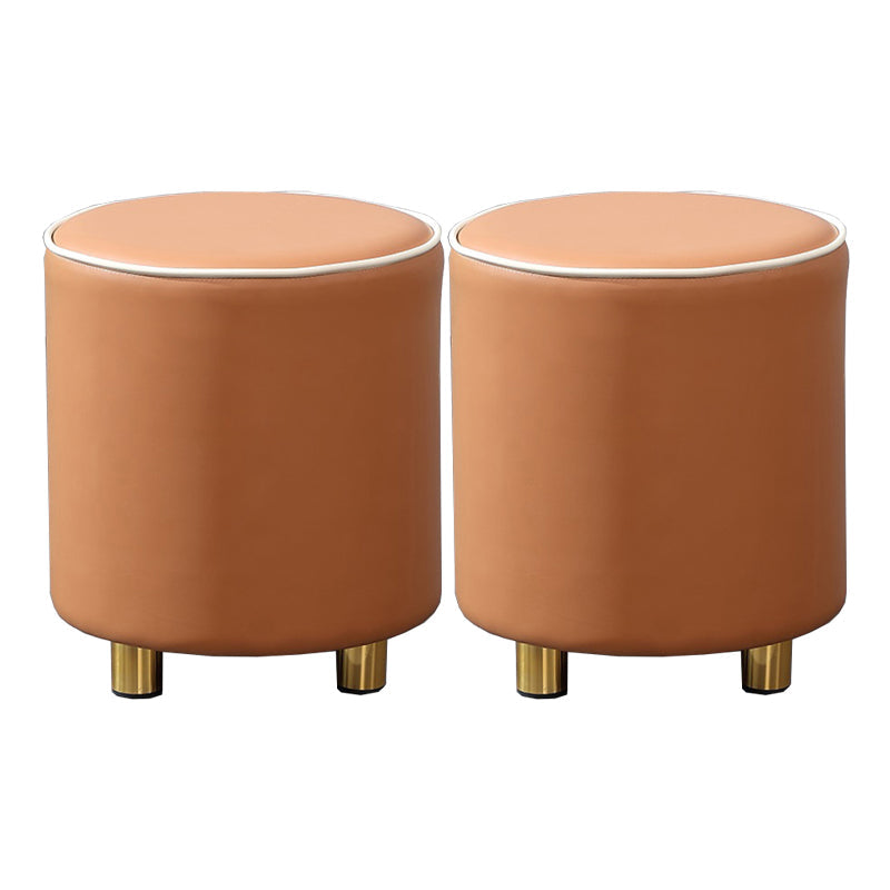 Orange Leather Round Standard Water Resistant Indoor Standard Khaki 2 Piece Set Clearhalo 'furn' 'furn_ottomans_poufs' 'Furniture' 'Living Room Furniture' 'Ottomans & Poufs' 'ottomans_poufs' 5865568