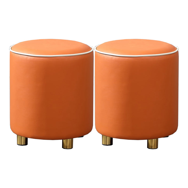 Orange Leather Round Standard Water Resistant Indoor Standard Orange 2 Piece Set Clearhalo 'furn' 'furn_ottomans_poufs' 'Furniture' 'Living Room Furniture' 'Ottomans & Poufs' 'ottomans_poufs' 5865581