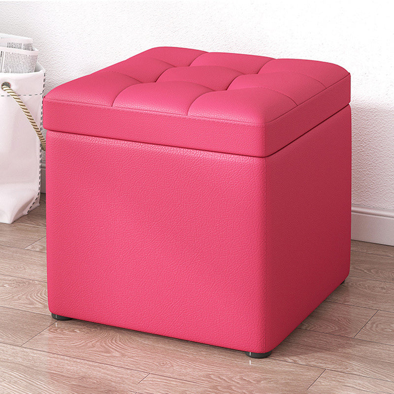 Contemporary Pouf Ottoman PU Leather Upholstered Tufted Square Ottoman with Storage Rose Red 1 Piece Clearhalo 'furn' 'furn_ottomans_poufs' 'Furniture' 'Living Room Furniture' 'Ottomans & Poufs' 'ottomans_poufs' 5865637