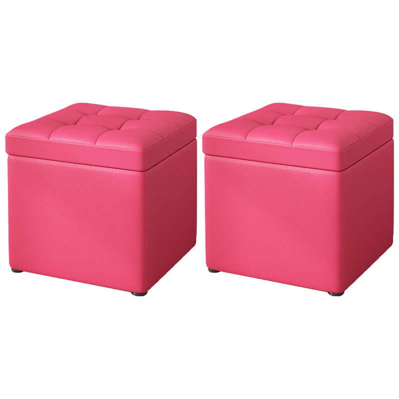 Contemporary Pouf Ottoman PU Leather Upholstered Tufted Square Ottoman with Storage Rose Red 2 Piece Set Clearhalo 'furn' 'furn_ottomans_poufs' 'Furniture' 'Living Room Furniture' 'Ottomans & Poufs' 'ottomans_poufs' 5865639