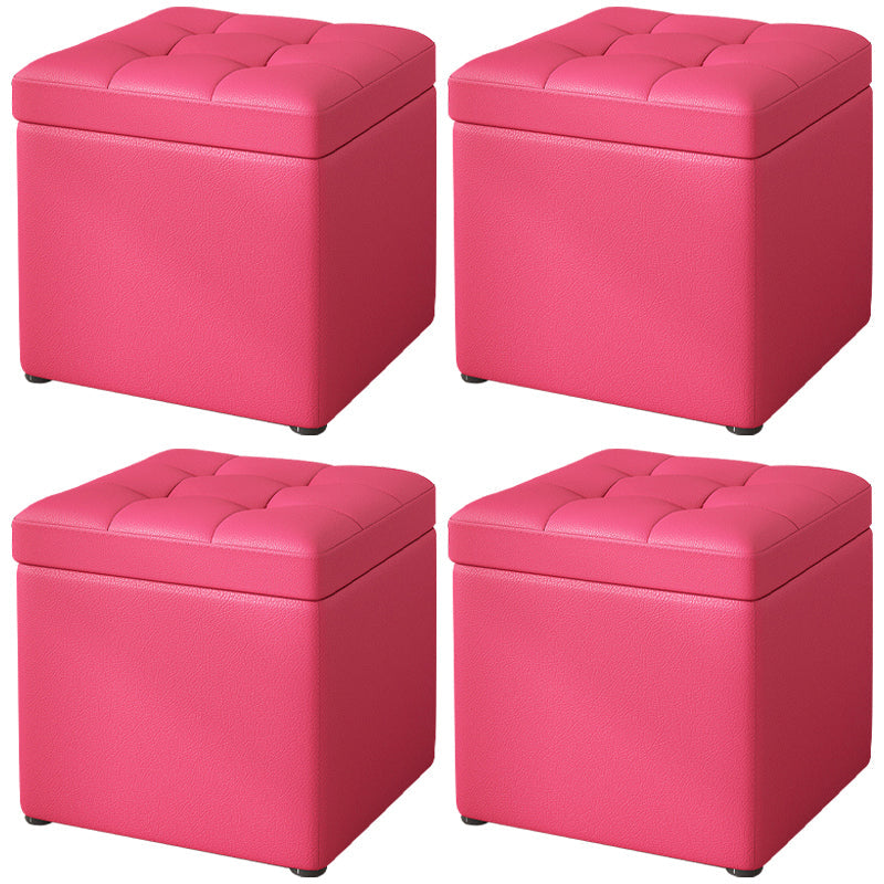 Contemporary Pouf Ottoman PU Leather Upholstered Tufted Square Ottoman with Storage Rose Red 4 Piece Set Clearhalo 'furn' 'furn_ottomans_poufs' 'Furniture' 'Living Room Furniture' 'Ottomans & Poufs' 'ottomans_poufs' 5865640