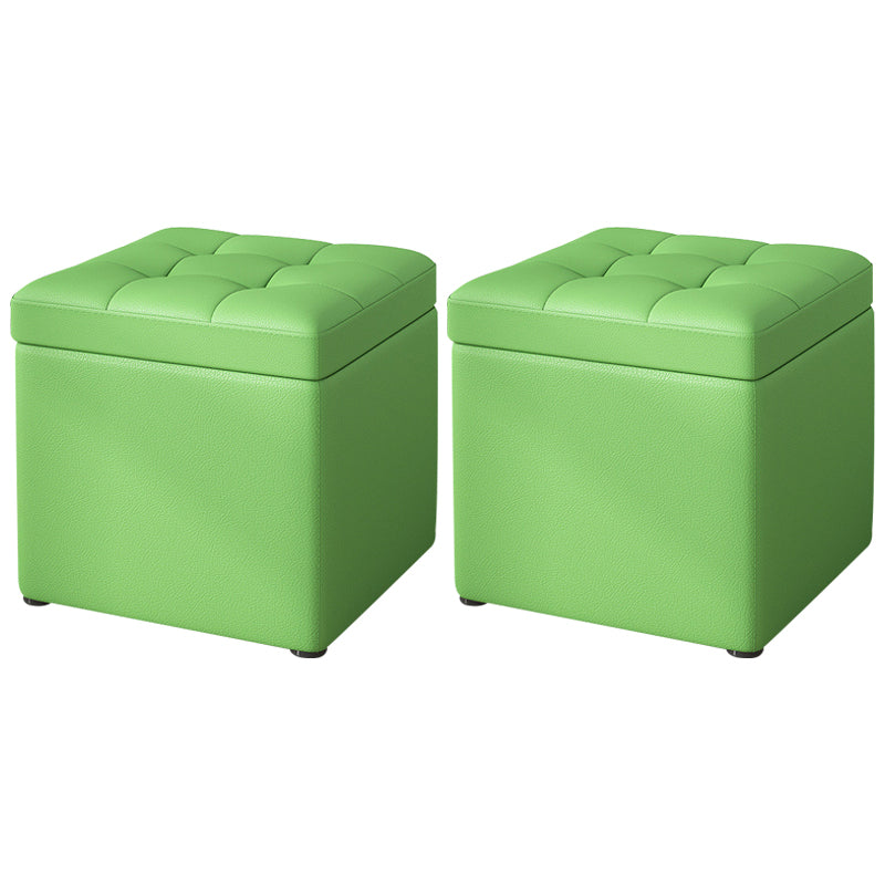 Contemporary Pouf Ottoman PU Leather Upholstered Tufted Square Ottoman with Storage Green 2 Piece Set Clearhalo 'furn' 'furn_ottomans_poufs' 'Furniture' 'Living Room Furniture' 'Ottomans & Poufs' 'ottomans_poufs' 5865645