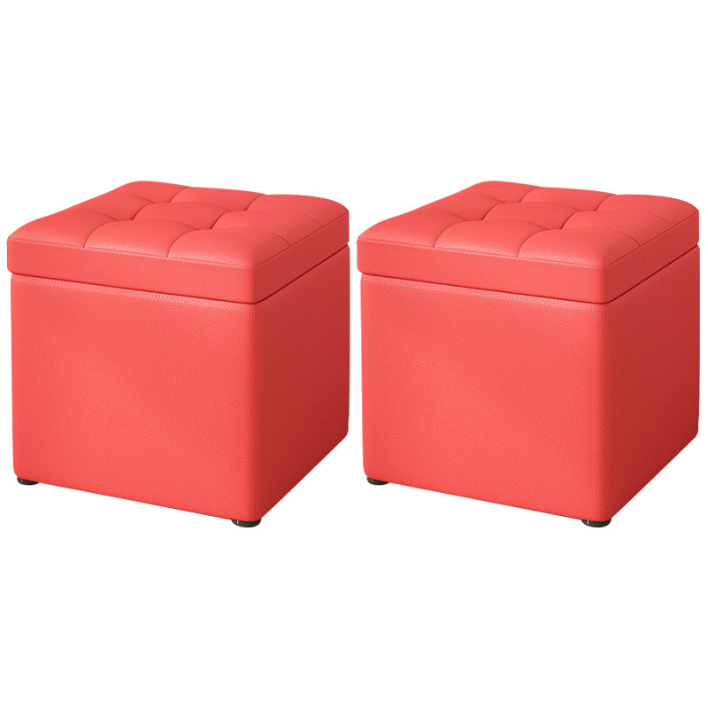 Contemporary Pouf Ottoman PU Leather Upholstered Tufted Square Ottoman with Storage Red 2 Piece Set Clearhalo 'furn' 'furn_ottomans_poufs' 'Furniture' 'Living Room Furniture' 'Ottomans & Poufs' 'ottomans_poufs' 5865650