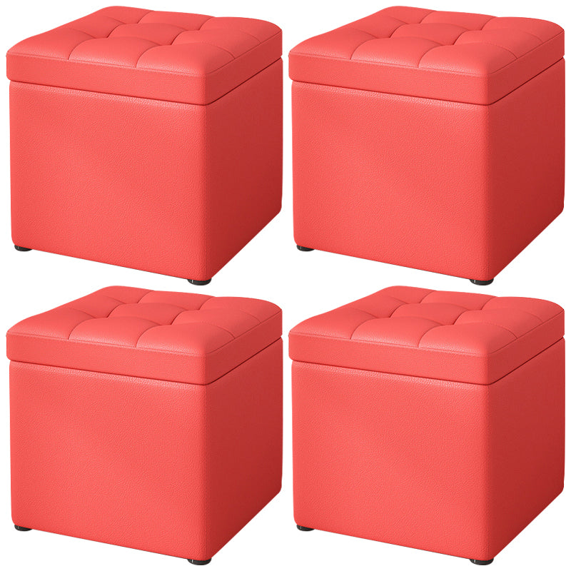 Contemporary Pouf Ottoman PU Leather Upholstered Tufted Square Ottoman with Storage Red 4 Piece Set Clearhalo 'furn' 'furn_ottomans_poufs' 'Furniture' 'Living Room Furniture' 'Ottomans & Poufs' 'ottomans_poufs' 5865652