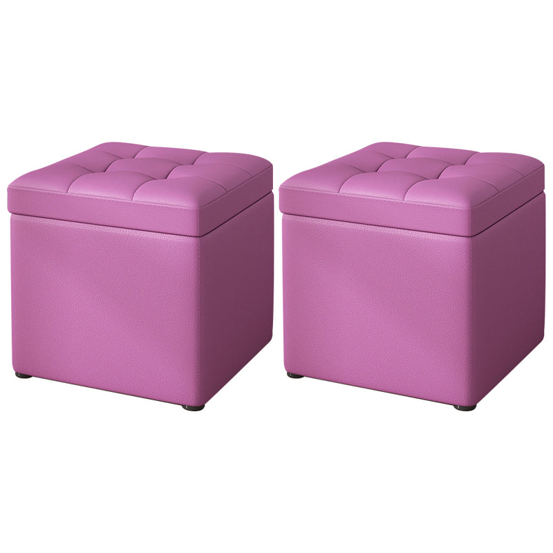 Contemporary Pouf Ottoman PU Leather Upholstered Tufted Square Ottoman with Storage Purple 2 Piece Set Clearhalo 'furn' 'furn_ottomans_poufs' 'Furniture' 'Living Room Furniture' 'Ottomans & Poufs' 'ottomans_poufs' 5865655