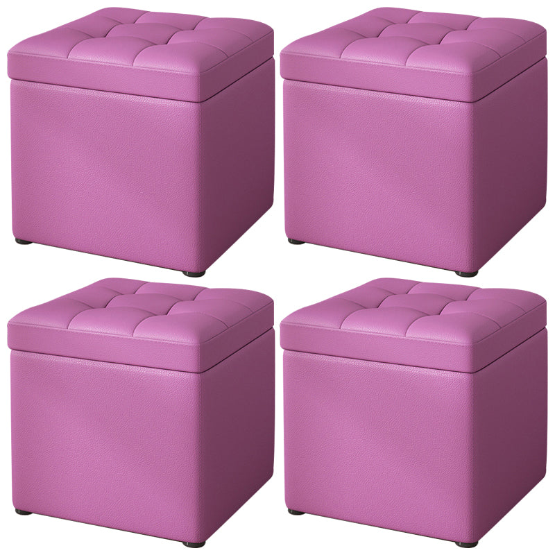 Contemporary Pouf Ottoman PU Leather Upholstered Tufted Square Ottoman with Storage Purple 4 Piece Set Clearhalo 'furn' 'furn_ottomans_poufs' 'Furniture' 'Living Room Furniture' 'Ottomans & Poufs' 'ottomans_poufs' 5865656