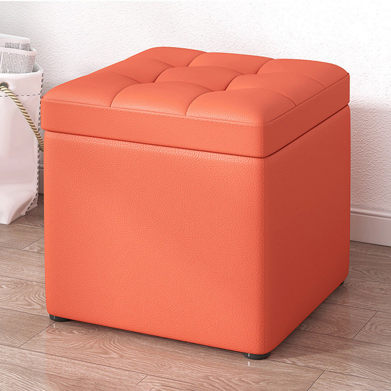 Contemporary Pouf Ottoman PU Leather Upholstered Tufted Square Ottoman with Storage Orange 1 Piece Clearhalo 'furn' 'furn_ottomans_poufs' 'Furniture' 'Living Room Furniture' 'Ottomans & Poufs' 'ottomans_poufs' 5865657