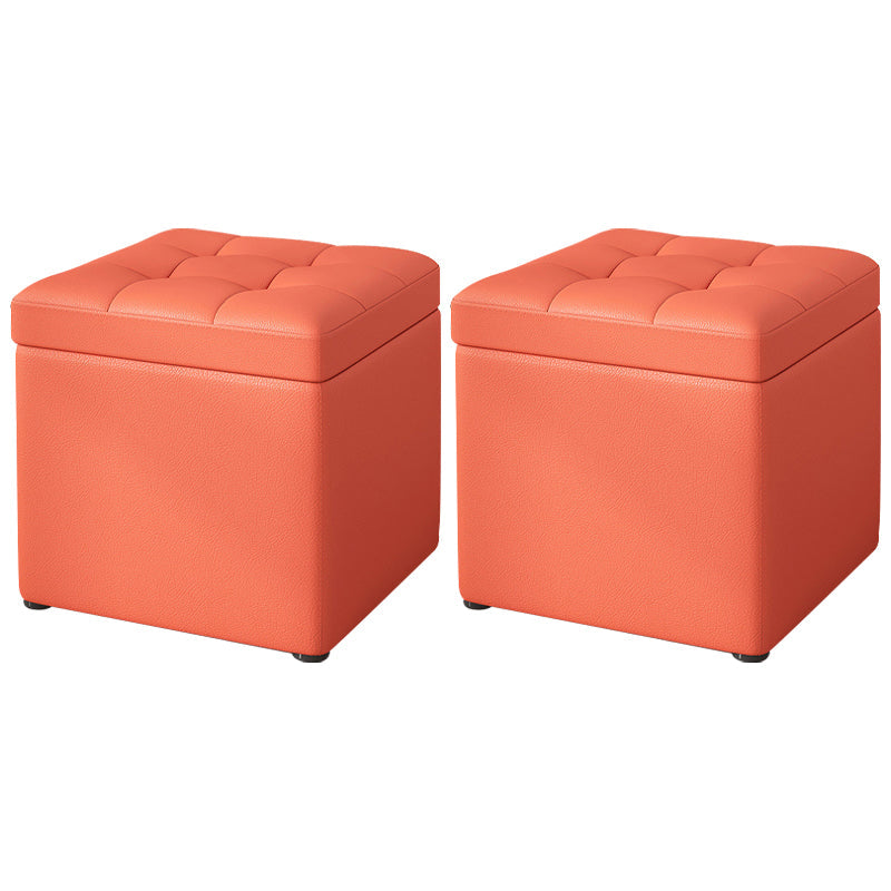 Contemporary Pouf Ottoman PU Leather Upholstered Tufted Square Ottoman with Storage Orange 2 Piece Set Clearhalo 'furn' 'furn_ottomans_poufs' 'Furniture' 'Living Room Furniture' 'Ottomans & Poufs' 'ottomans_poufs' 5865658