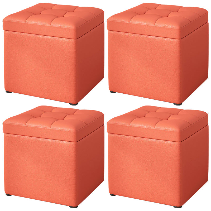 Contemporary Pouf Ottoman PU Leather Upholstered Tufted Square Ottoman with Storage Orange 4 Piece Set Clearhalo 'furn' 'furn_ottomans_poufs' 'Furniture' 'Living Room Furniture' 'Ottomans & Poufs' 'ottomans_poufs' 5865659
