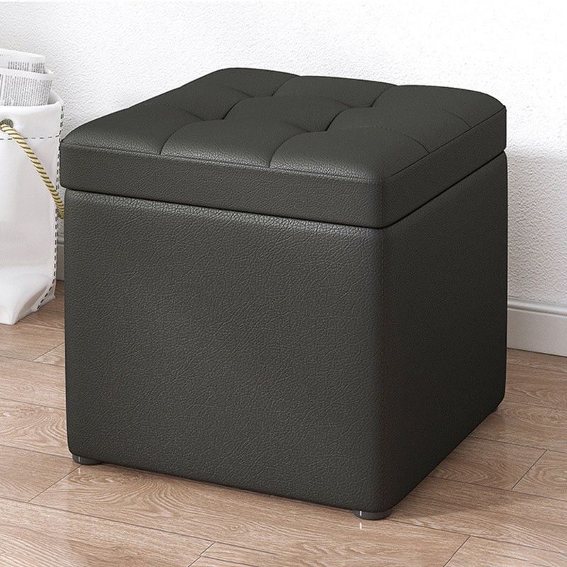 Contemporary Pouf Ottoman PU Leather Upholstered Tufted Square Ottoman with Storage Black 1 Piece Clearhalo 'furn' 'furn_ottomans_poufs' 'Furniture' 'Living Room Furniture' 'Ottomans & Poufs' 'ottomans_poufs' 5865660