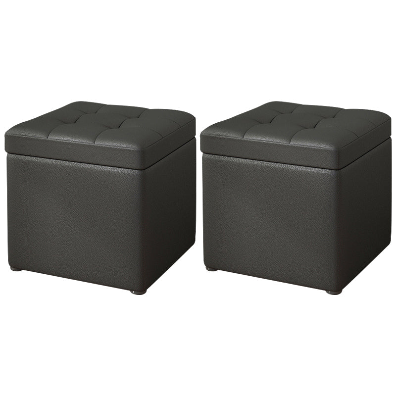 Contemporary Pouf Ottoman PU Leather Upholstered Tufted Square Ottoman with Storage Black 2 Piece Set Clearhalo 'furn' 'furn_ottomans_poufs' 'Furniture' 'Living Room Furniture' 'Ottomans & Poufs' 'ottomans_poufs' 5865661