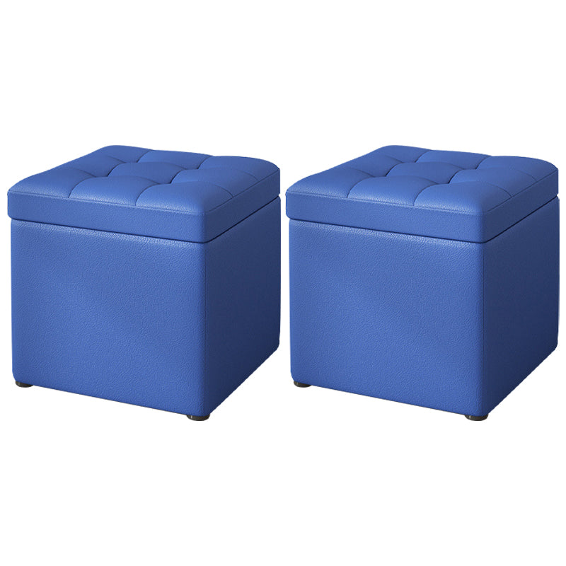 Contemporary Pouf Ottoman PU Leather Upholstered Tufted Square Ottoman with Storage Blue 2 Piece Set Clearhalo 'furn' 'furn_ottomans_poufs' 'Furniture' 'Living Room Furniture' 'Ottomans & Poufs' 'ottomans_poufs' 5865664